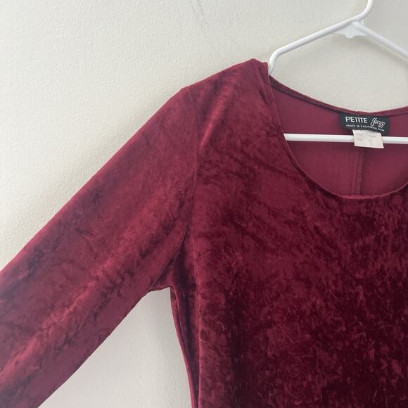 Vintage Petite Jazzy Women’s Crushed‎ Velvet Midi Dress 3/4 Sleeves Red Size 14 - Picture 3 of 6